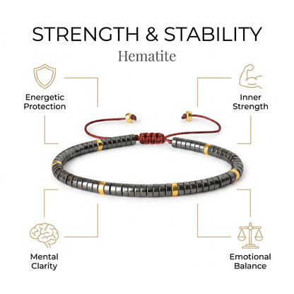 Hematite Braided Bracelet (For Strength, Stability, & Energetic) - Infographic