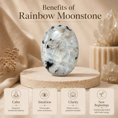 Rainbow Moonstone Polished Palm Stone – Calm, Intuition & New Beginnings