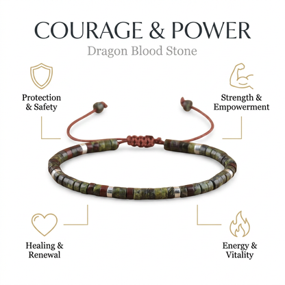 Dragon Blood Stone Braided Bracelet for Courage & Power - Infographic