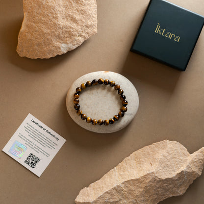 Tiger Eye 8MM rounded beads bracelet - Stone of Confidence, Courage & Focus
