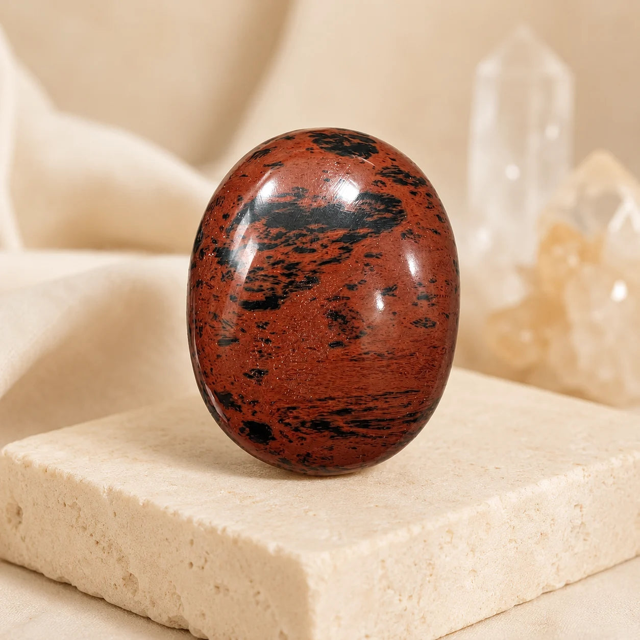 Mahogany Obsidian Polished Palm Stone – Grounding & Protection