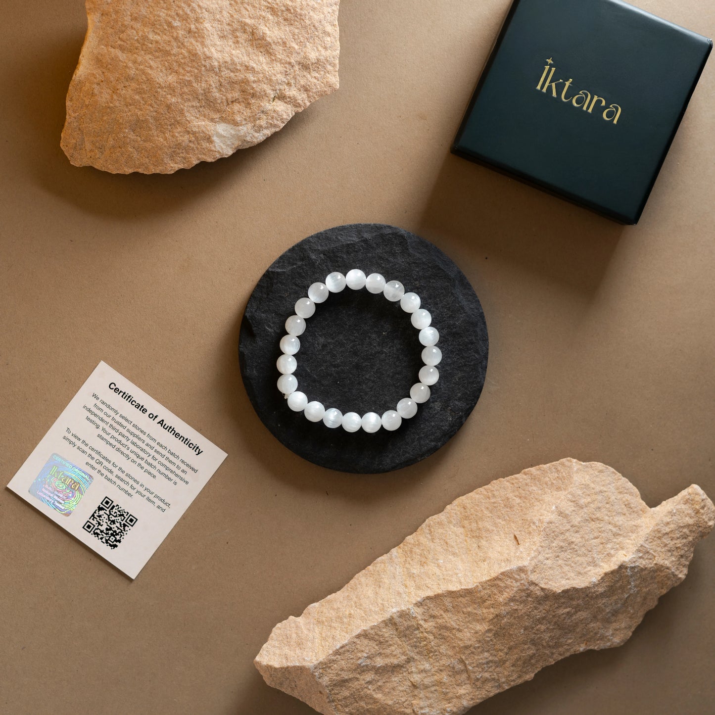 Natural Selenite Bracelet 8mm With Certificate