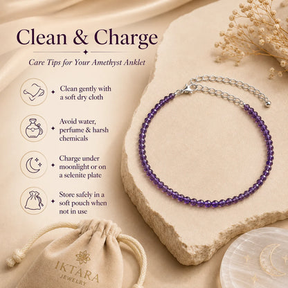 Divine Aura Amethyst Anklet 3mm – For intuition, balance & spiritual harmony