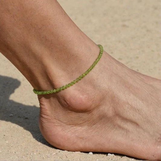 Celestial Green Peridot Anklet 3mm – For spiritual alignment & joyful flow