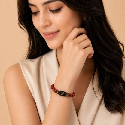 Aries ( मेष राशि) (Red carnelian and Tiger Eyes Zodiac Bracelet)