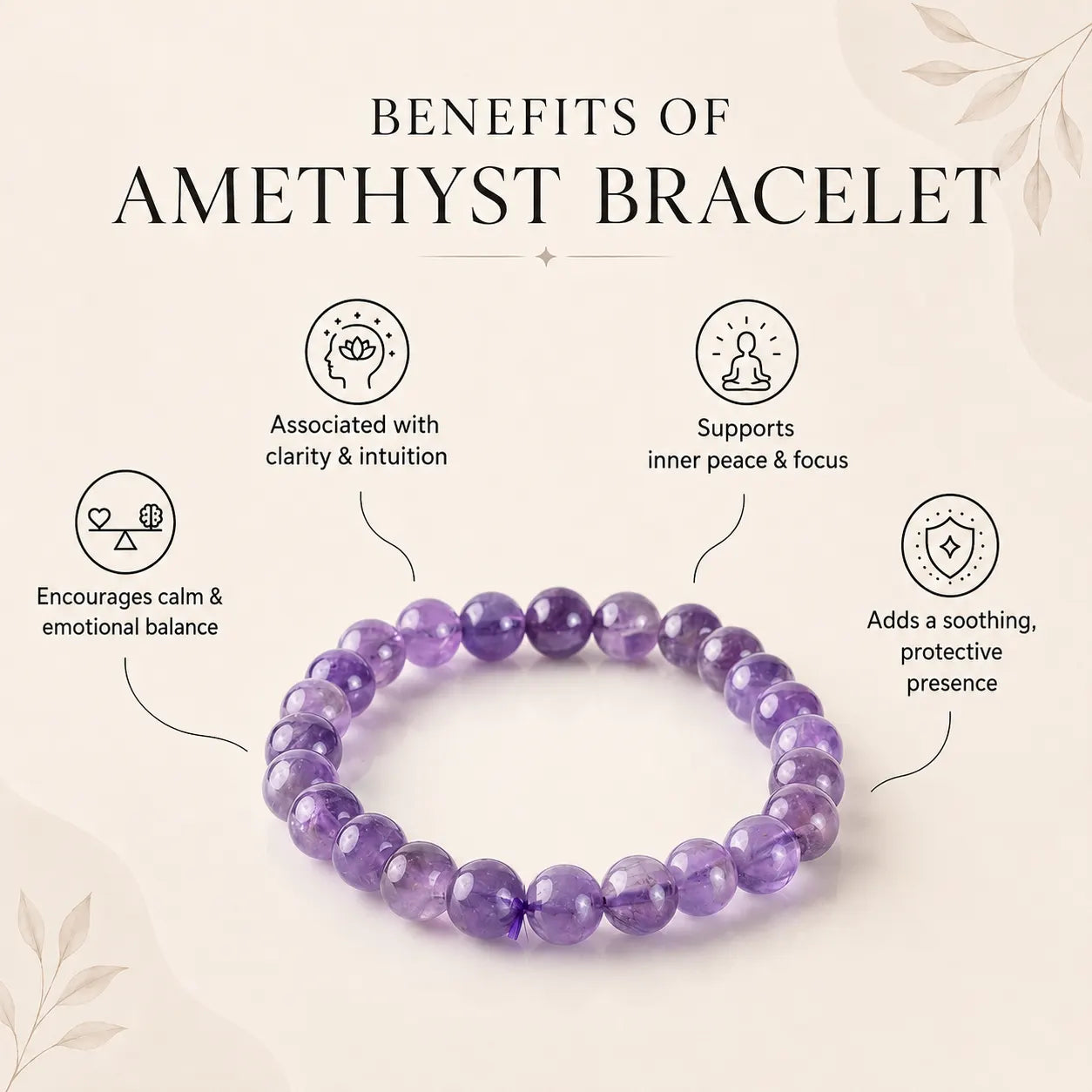 Amethyst Round 8MM Bead Bracelet – Boosts intuition & focus