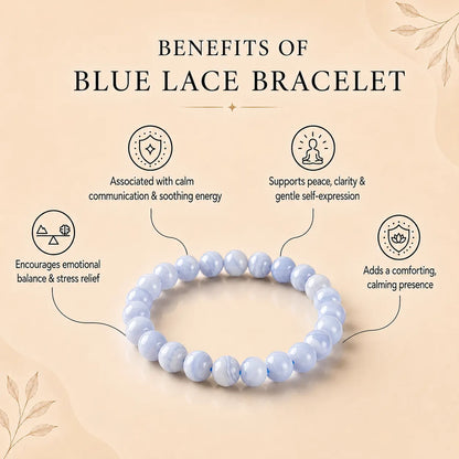 Natural Blue Lace Agate AAA Bracelet 8MM With Certificate