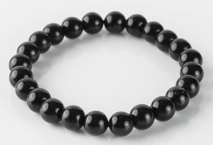 Black Tourmaline 8MM rounded beads bracelet - Stone of Protection, Grounding & Strength