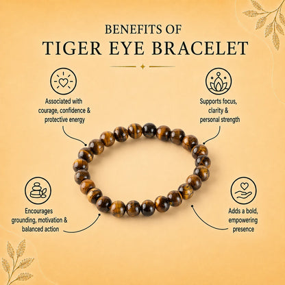 Tiger Eye 8MM rounded beads bracelet - Stone of Confidence, Courage & Focus