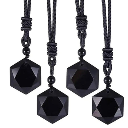 Black Obsidian Hexagon Necklace for Self Growth & Protection