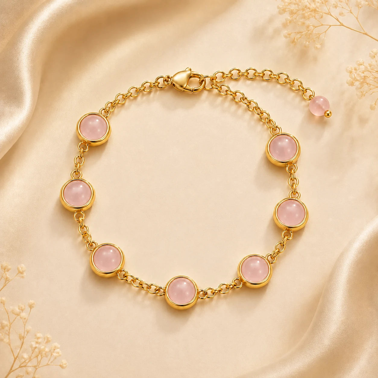 Rose Quartz Love & Heart Chakra Chain Bracelet