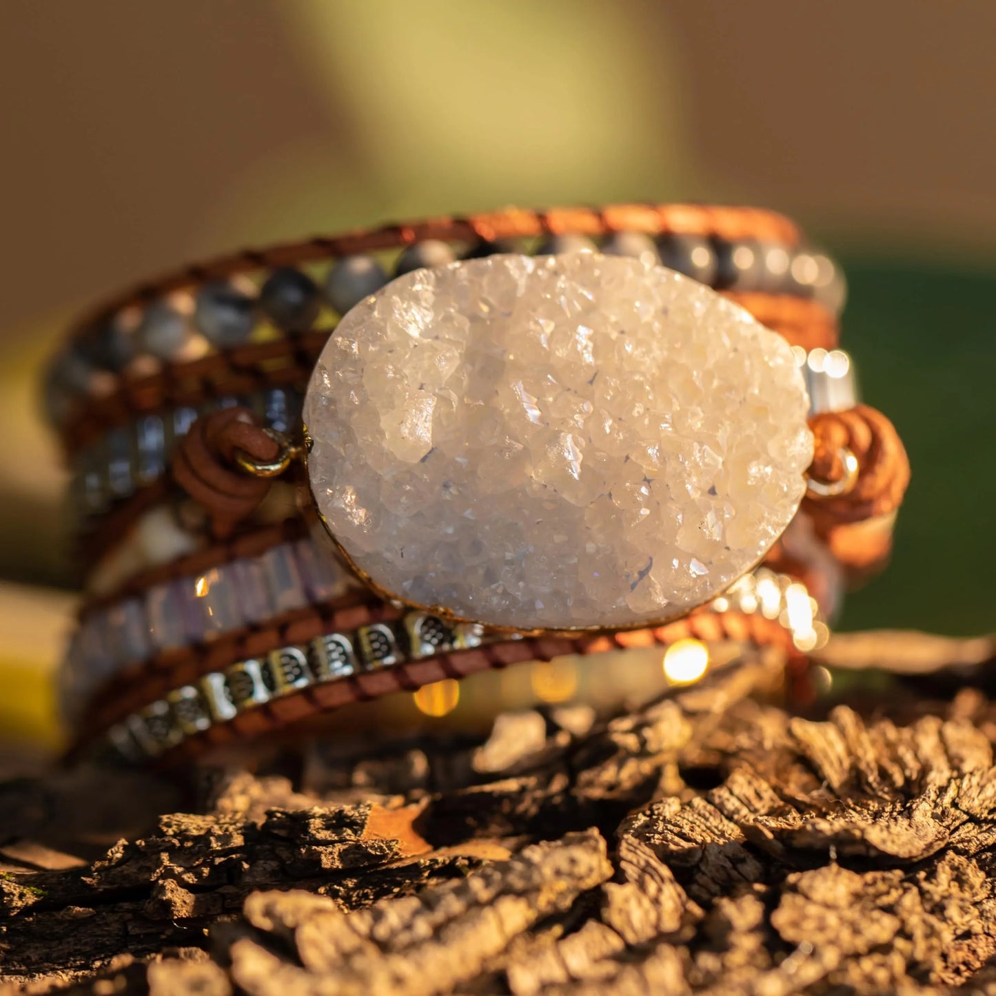 Druzzy & Map Stone Boho Wrap Bracelet for Purity & Strenght