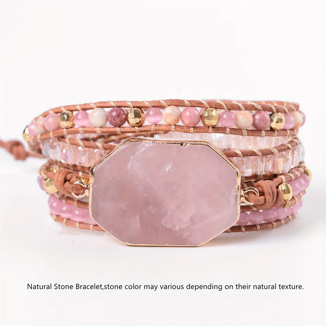 Rose Quartz Boho Wrap Bracelet for Love & Relationships