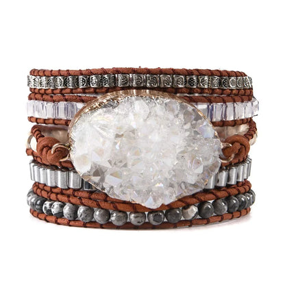 Druzzy & Map Stone Boho Wrap Bracelet for Purity & Strenght