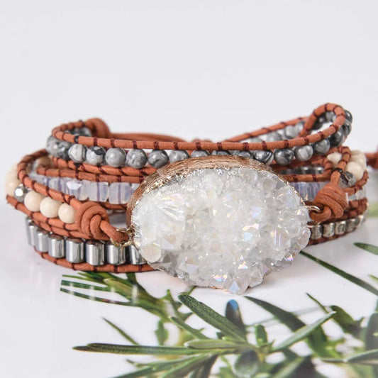 Druzzy & Map Stone Boho Wrap Bracelet for Purity & Strenght