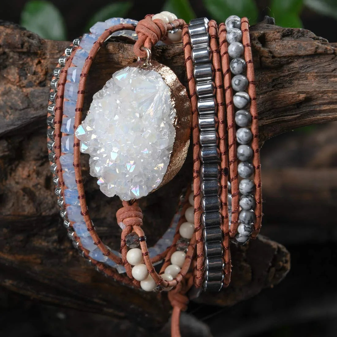 Druzzy & Map Stone Boho Wrap Bracelet for Purity & Strenght