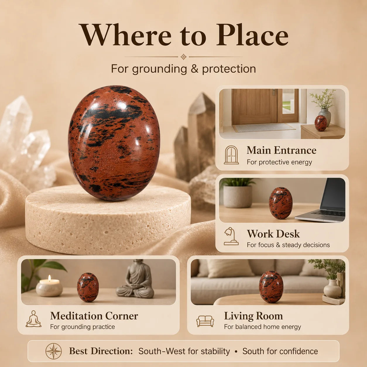 Mahogany Obsidian Polished Palm Stone – Grounding & Protection