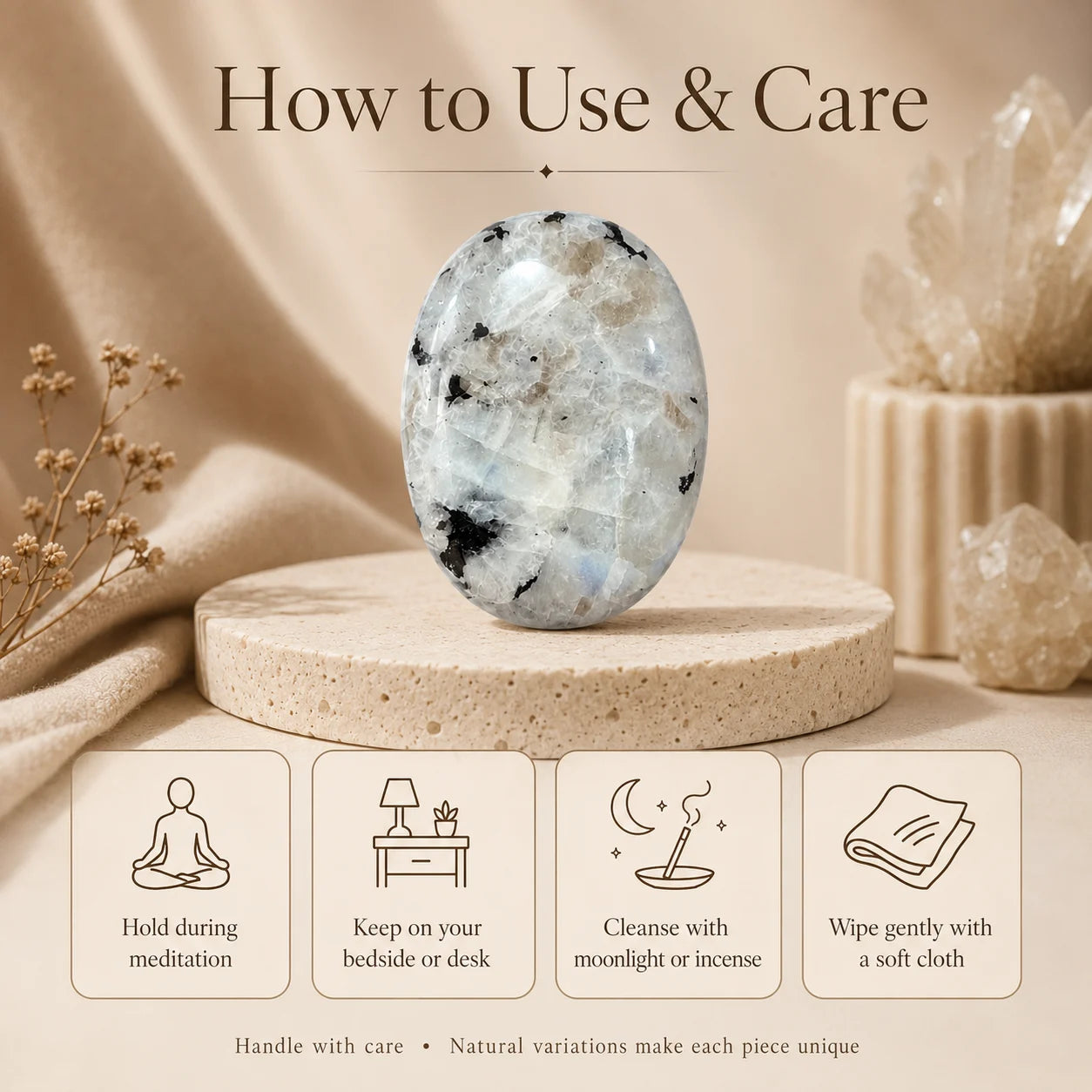 Rainbow Moonstone Polished Palm Stone – Calm, Intuition & New Beginnings