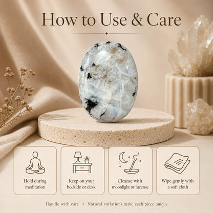 Rainbow Moonstone Polished Palm Stone – Calm, Intuition & New Beginnings