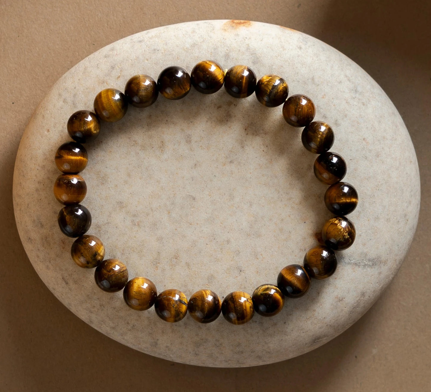 Tiger Eye 8MM rounded beads bracelet - Stone of Confidence, Courage & Focus