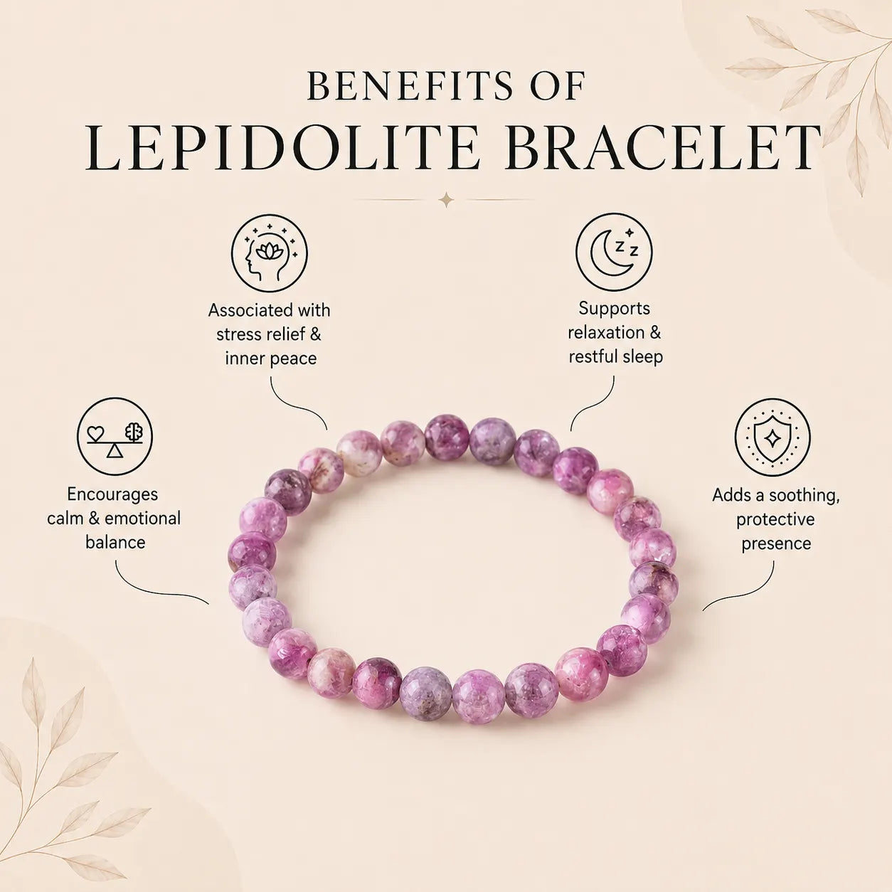 Natural Lepidolite AAA Bracelet 8MM with Certificate