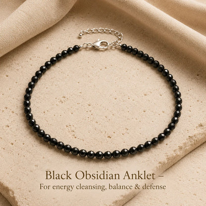 Black Obsidian Anklet – For energy cleansing, balance & defense