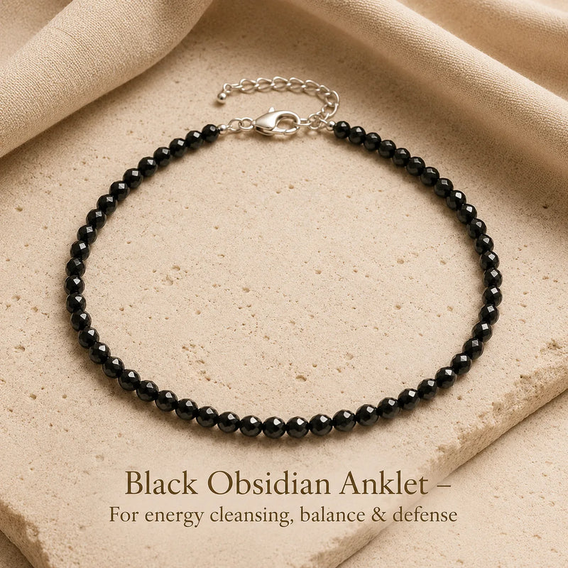 Black Obsidian Anklet – For energy cleansing, balance & defense