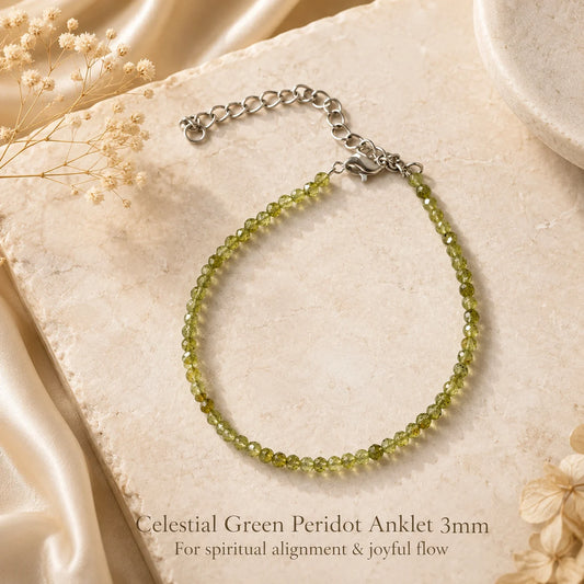 Celestial Green Peridot Anklet 3mm – For spiritual alignment & joyful flow