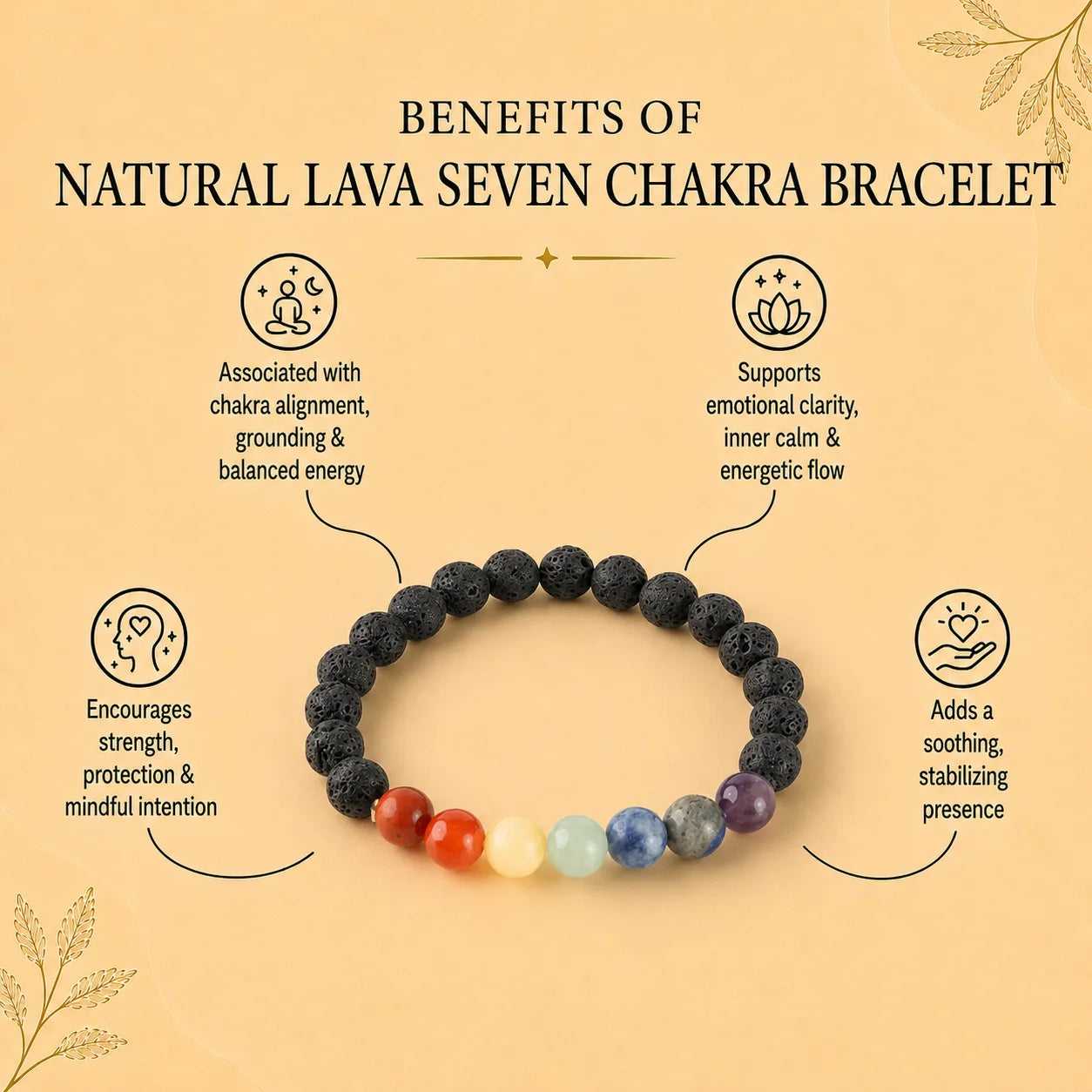 Natural Lava 7 Chakra AAA Bracelet 8MM With Certificate