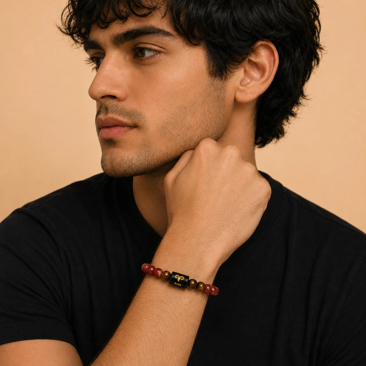 Aries ( मेष राशि) (Red carnelian and Tiger Eyes Zodiac Bracelet)