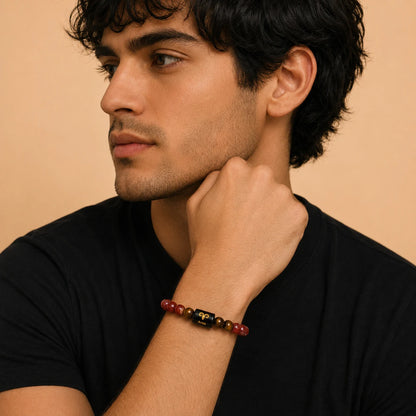 Aries ( मेष राशि) (Red carnelian and Tiger Eyes Zodiac Bracelet)