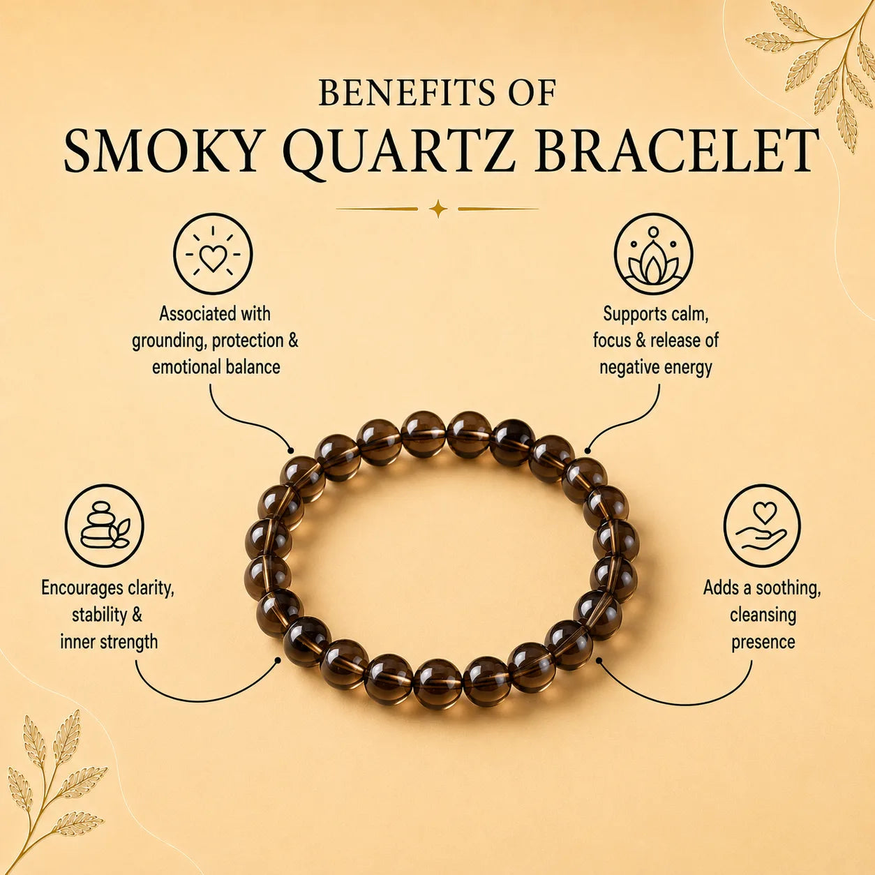 Smoky Quartz Round 8MM Bead Bracelet (Grounding)