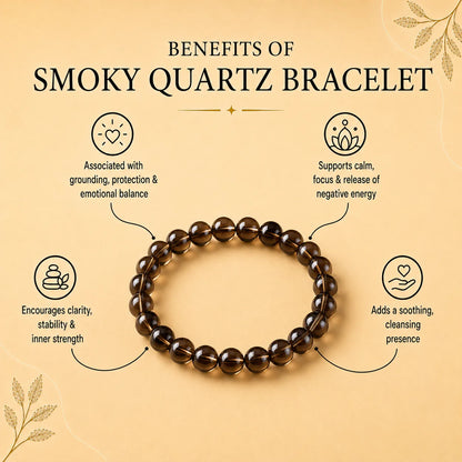 Smoky Quartz Round 8MM Bead Bracelet (Grounding)