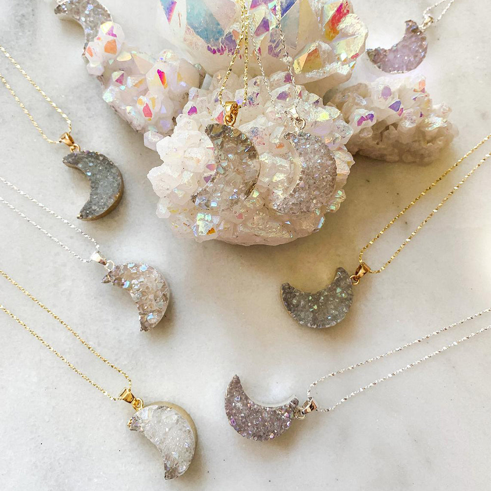 White Druzy Pendant in Golden S925 Chain