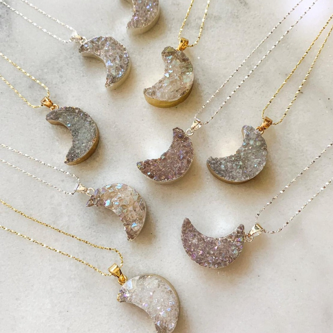 White Druzy Pendant in Golden S925 Chain