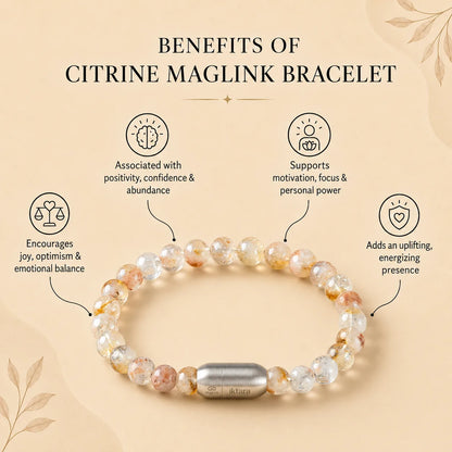 Citrine Round 8MM Bead Bracelet - Success & Abundance with Maglink