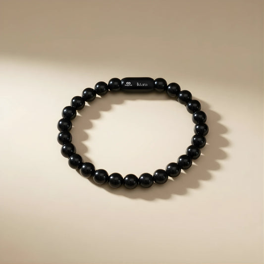 Black Tourmaline 8MM rounded beads bracelet - Stone of Protection, Grounding & Strength with Maglink