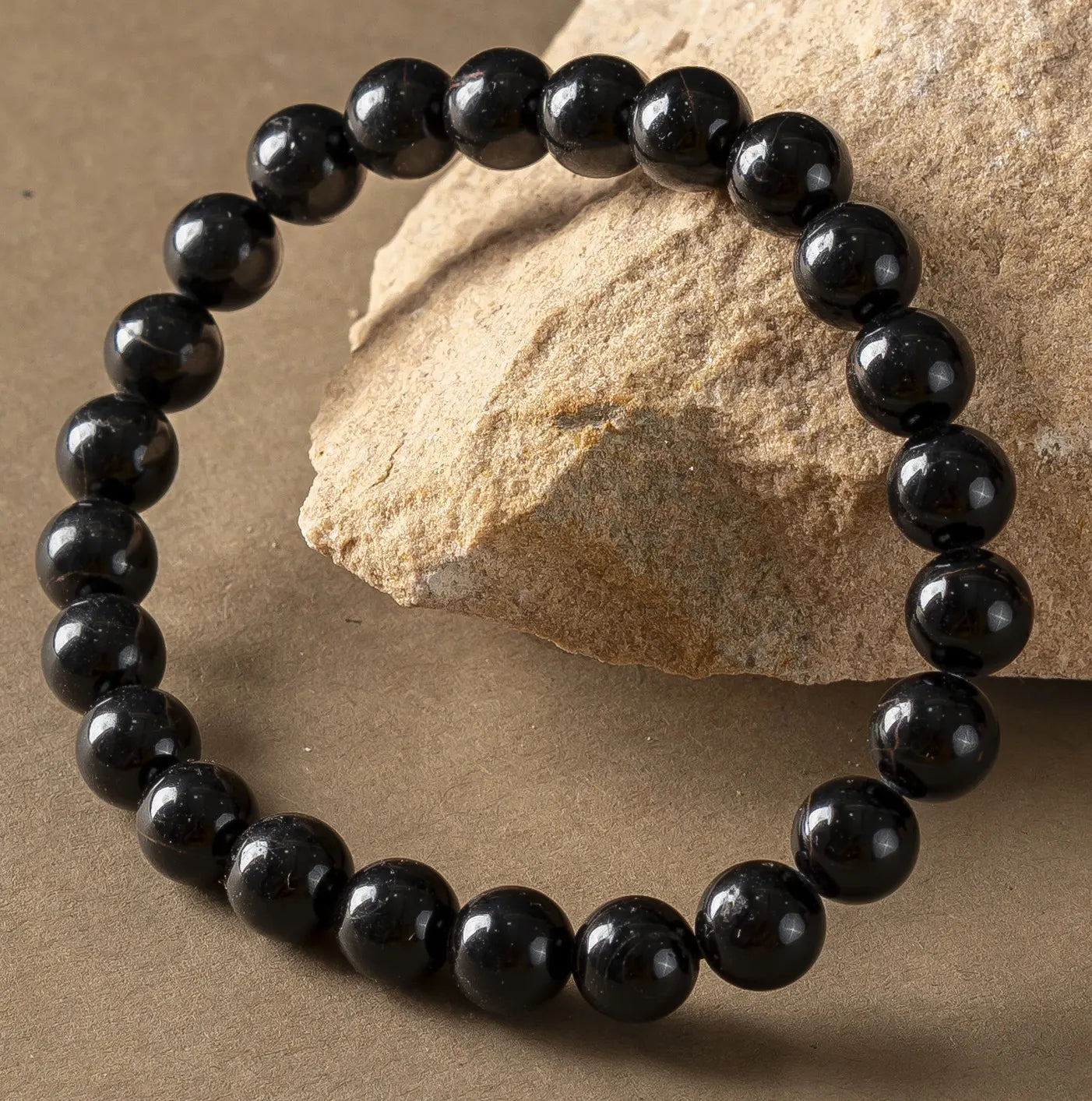 Black Tourmaline 8MM rounded beads bracelet - Stone of Protection, Grounding & Strength