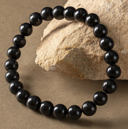 Black Tourmaline 8MM rounded beads bracelet - Stone of Protection, Grounding & Strength