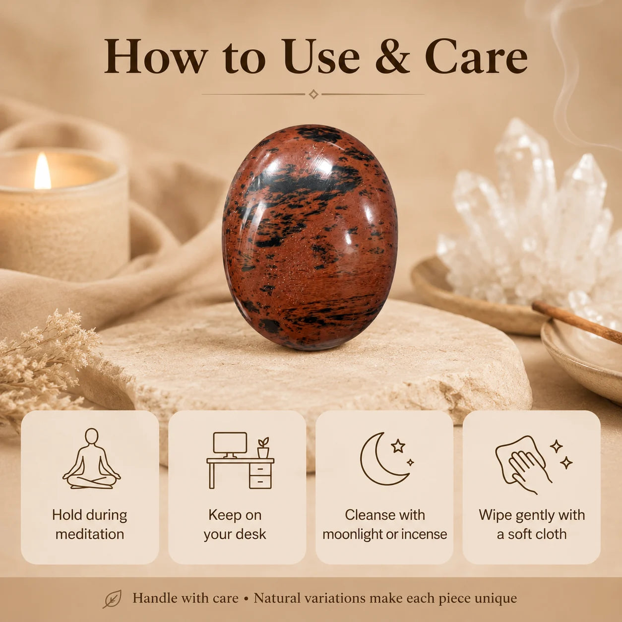 Mahogany Obsidian Polished Palm Stone – Grounding & Protection
