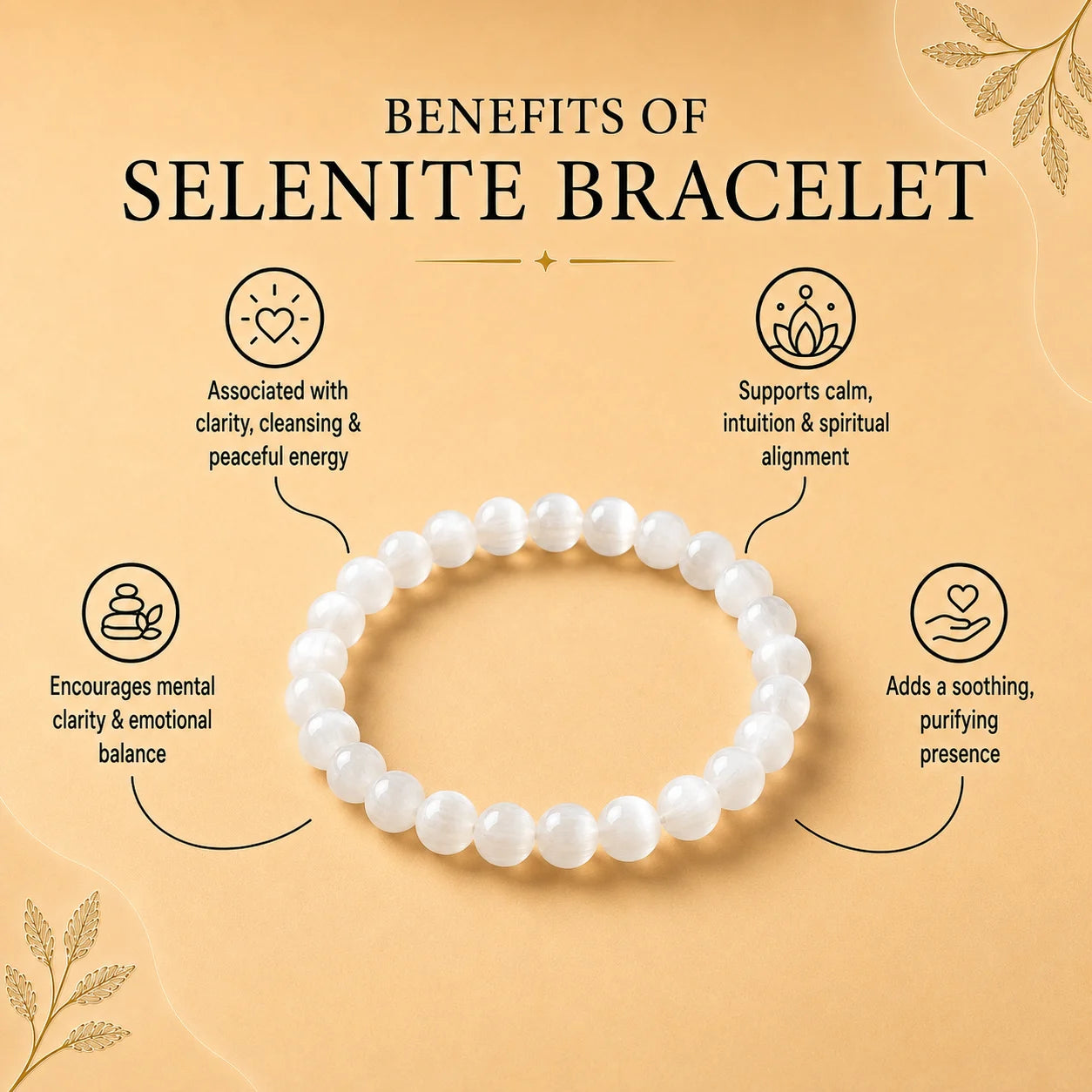 Natural Selenite Bracelet 8mm With Certificate