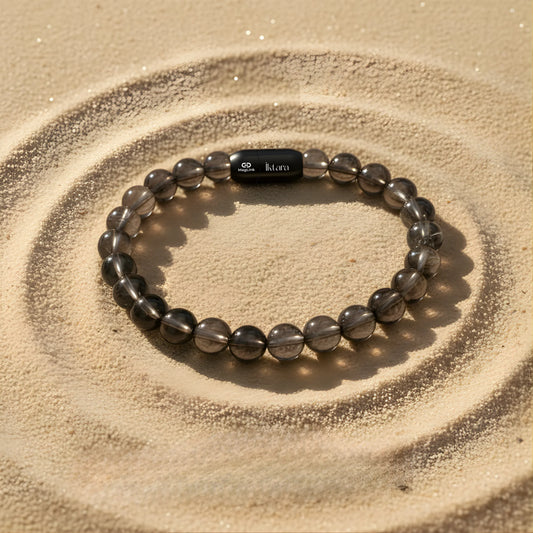 Smoky Quartz Round 8MM Bead Bracelet (Grounding) with Maglink