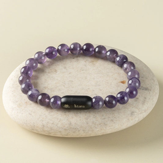 Amethyst Round 8MM Bead Bracelet – Boosts intuition & focus with Maglink