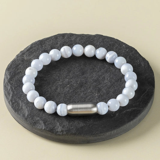 Natural Blue Lace Agate AAA Bracelet 8MM With Maglink