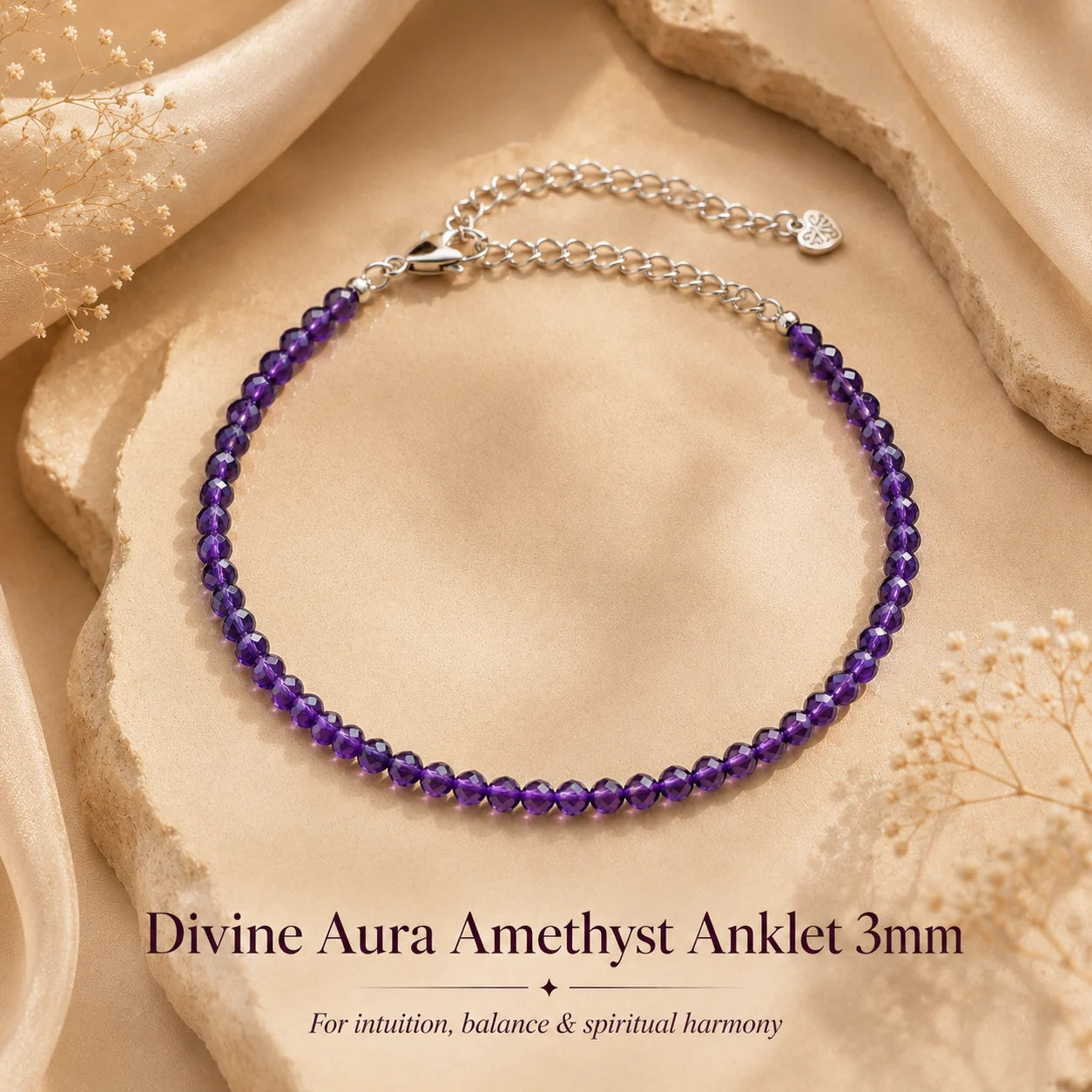 Divine Aura Amethyst Anklet 3mm – For intuition, balance & spiritual harmony