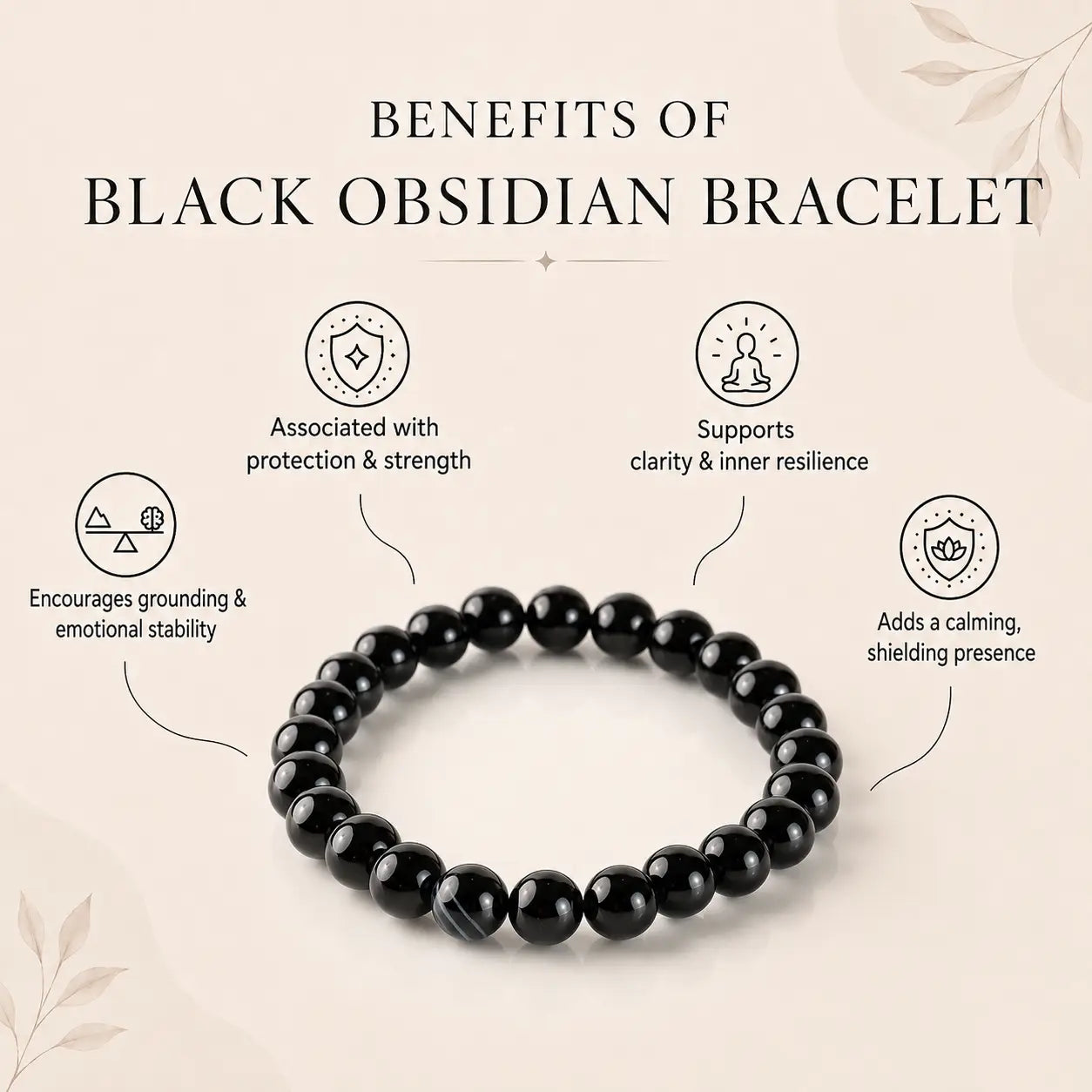 Natural Black Obsidian Bracelet 8mm With Certificate