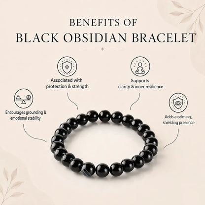 Natural Black Obsidian Bracelet 8mm With Certificate