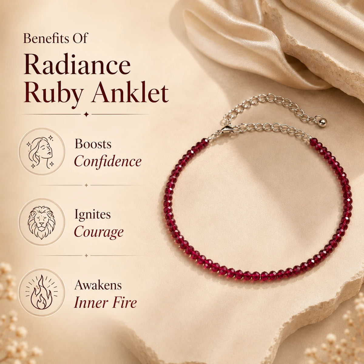 Radiance Ruby Anklet 3mm – For confidence, courage & inner fire
