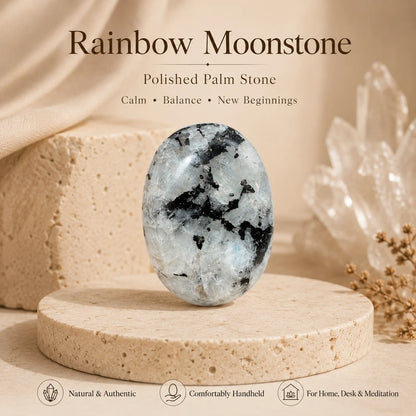 Rainbow Moonstone Polished Palm Stone – Calm, Intuition & New Beginnings