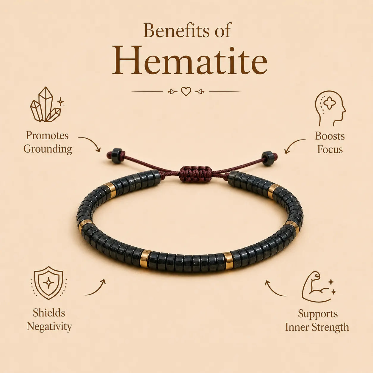 Hematite Braided Bracelet (For Strength, Stability, & Energetic)